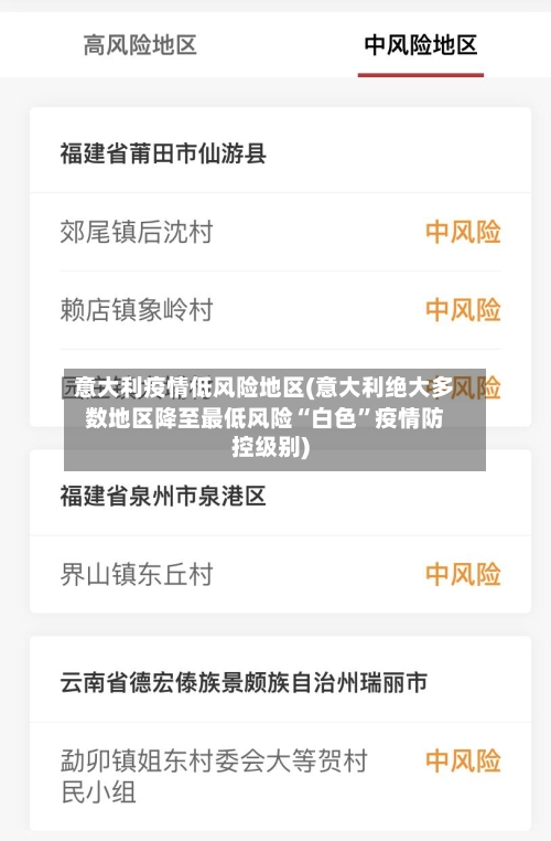 意大利疫情低风险地区(意大利绝大多数地区降至最低风险“白色”疫情防控级别)