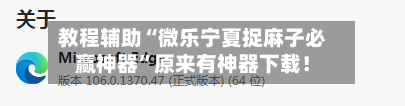 教程辅助“微乐宁夏捉麻子必赢神器”原来有神器下载!